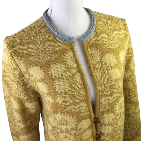 Oleana Cardigan Sweater Norway Norwegian Size L Wool Floral Knit Solveig Hisdal - Picture 12 of 12